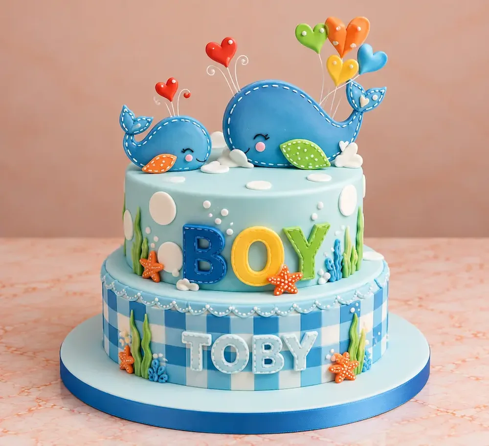 Whales and balloons for a boy&rsquo;s shower