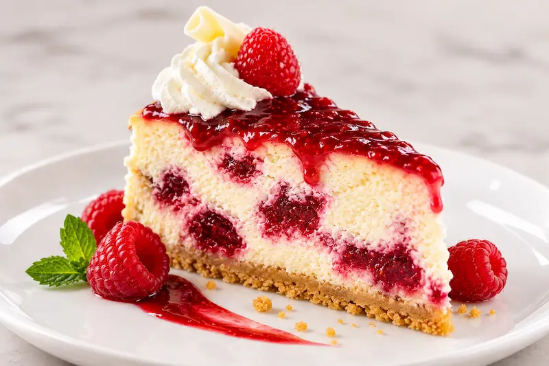 Slice of raspberry cheesecake