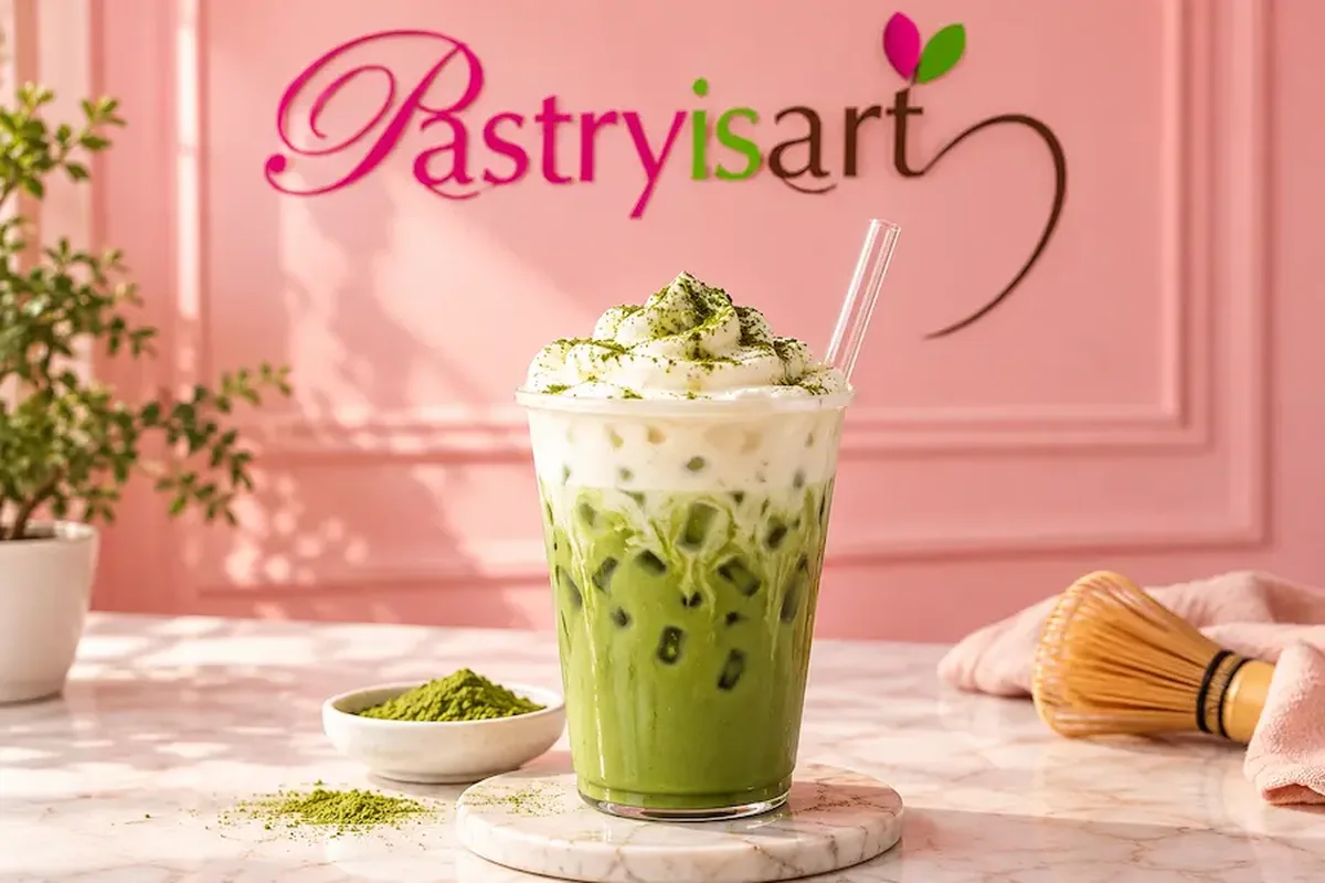 Iced matcha latte at the bakery